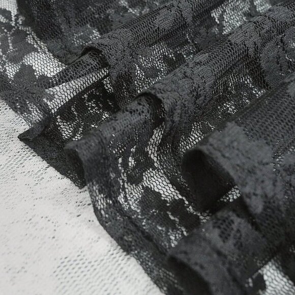 Black Casual Women's Elastic Lace Waist Ruffle Hem Maxi Skirt - Picture 3 of 7